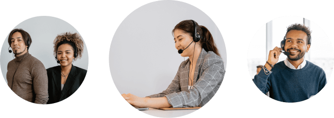Three images of customer service representatives with headsets cropped in circles