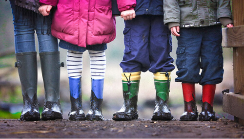 children outside with rain boots
