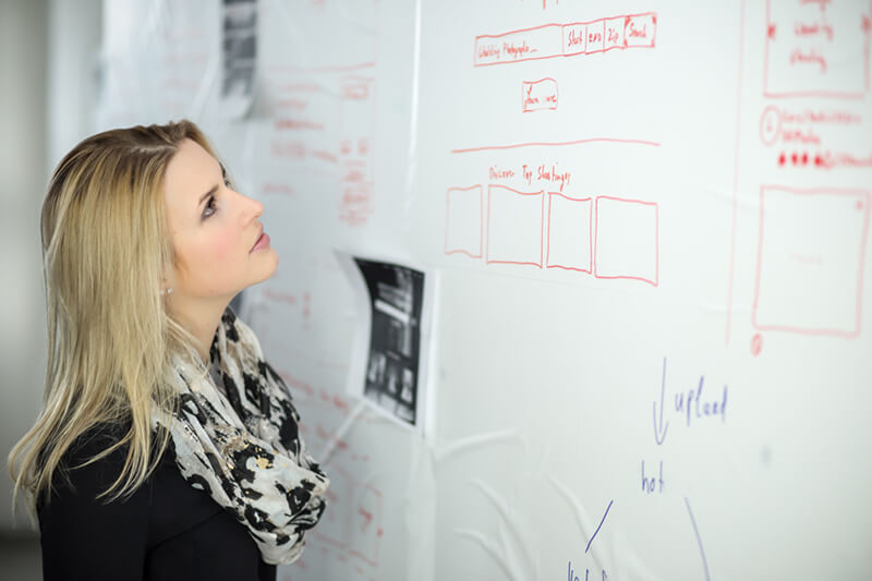 Woman looking at whiteboard