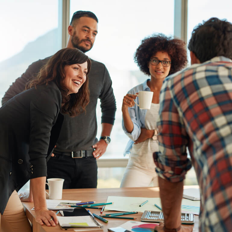 Group of diverse ABA employees having a discussion in their practice