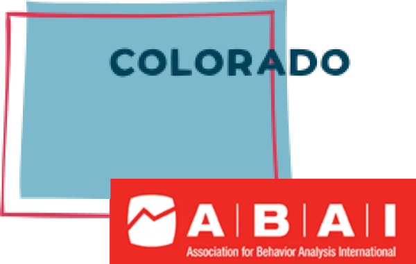 Association for Behavior Analysis Informational logo over Colorado state shape