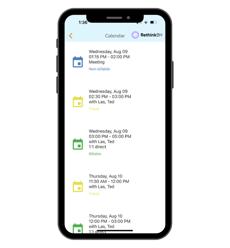 RethinkBH scheduling app on smartphone