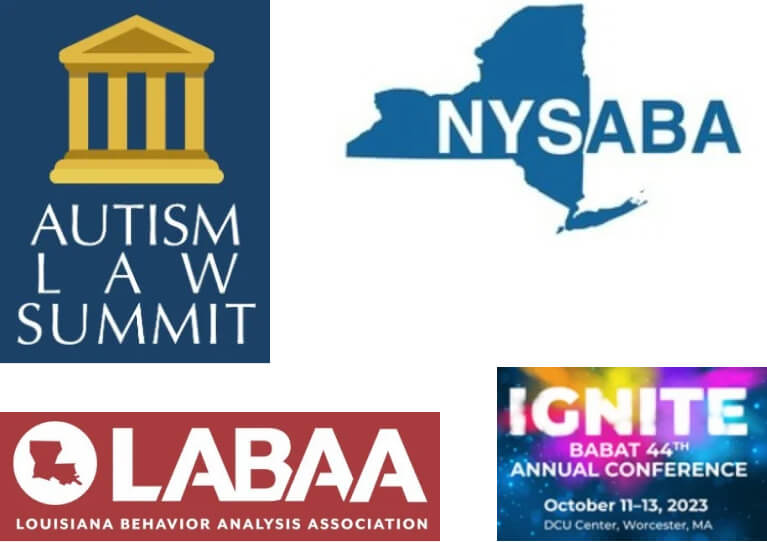 Logos for Autism Law Summit, NYSABA, LABAA, and Ignite BABAT Conference