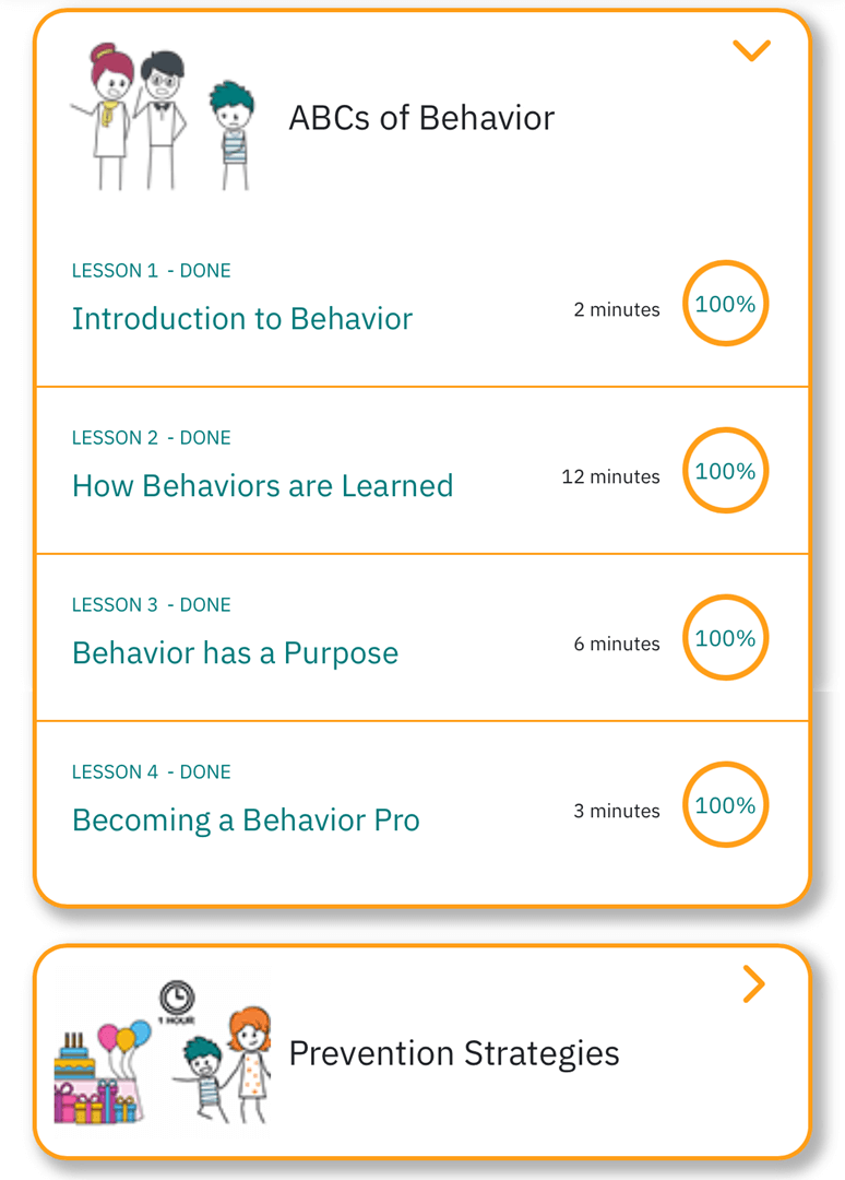 modular, manageable, user friendly parent training lesson for mobile devices