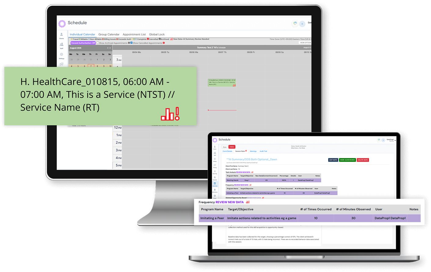 Session Note AI from RethinkBH on monitor and laptop