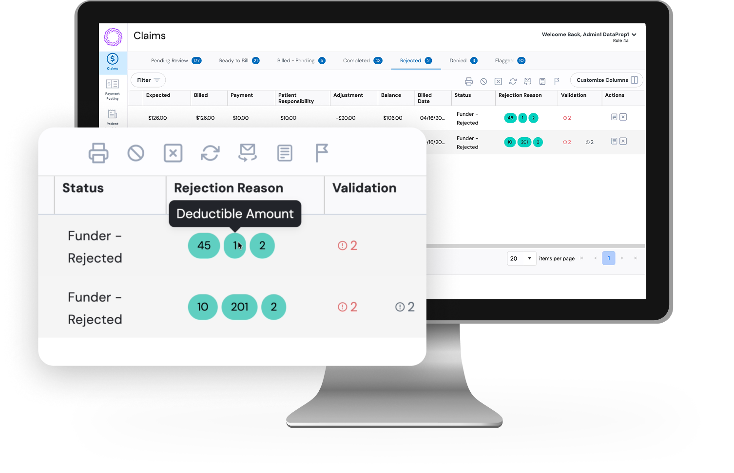 BH billing dashboard displays claim validation tools.