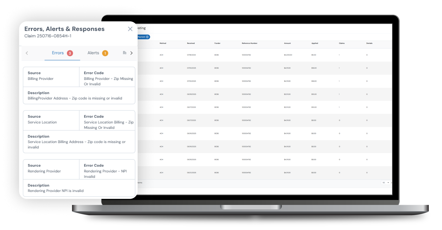 Image showing claim validation errors
