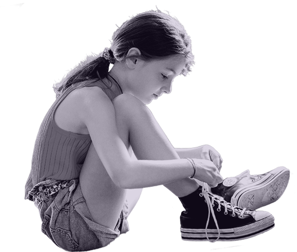 Girl tying shoelace